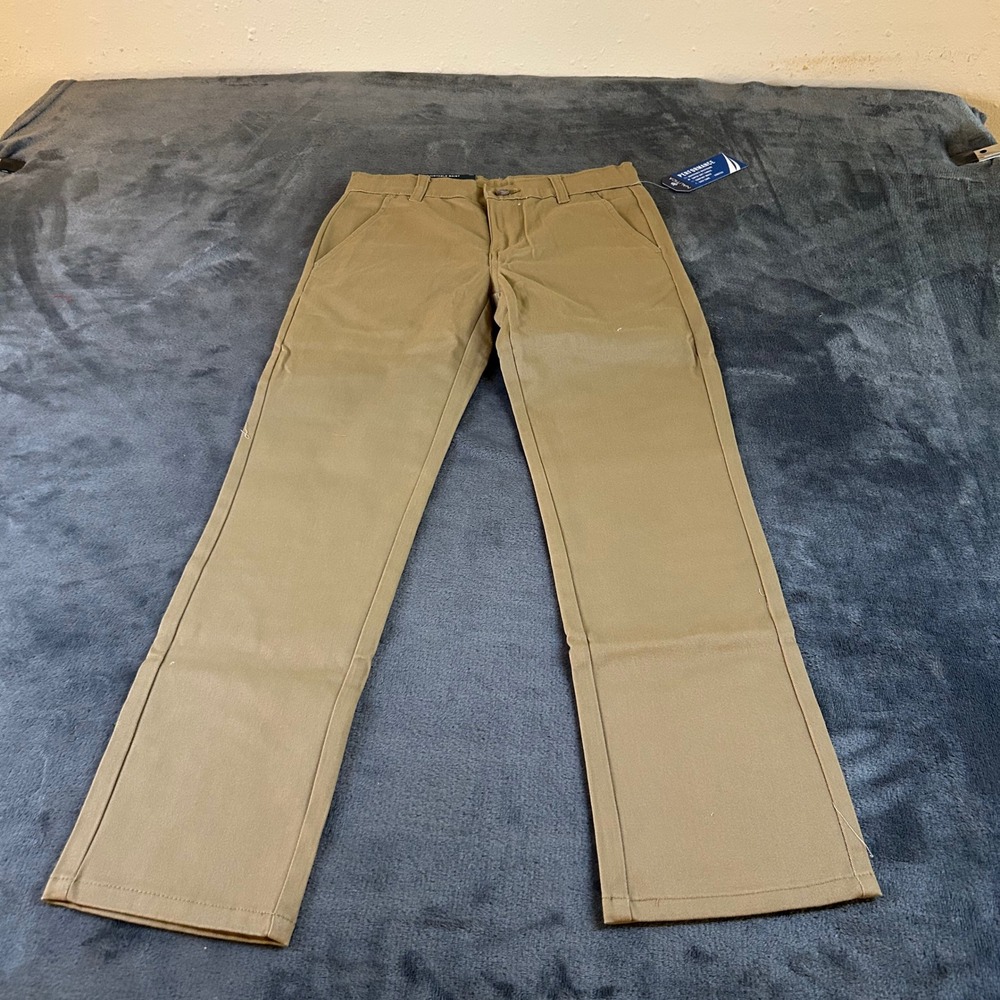 Nautica Performance Khaki Pants Adjustable Waist Stretch Boys 8 26x24" NWT‎